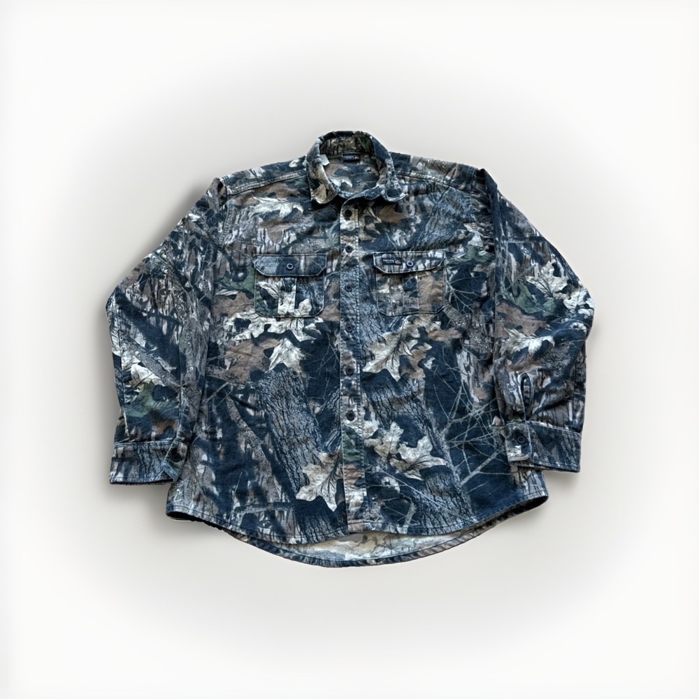 Vintage Rattler's Brand Shirt Mens XL Mossy Oak Break Up Camo Chamois Hunting